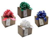 Kraft Striped Tuck Top Boxes, Satin Pull Bows with Hang Tags-12 Sets (Multi Bows 6x4)