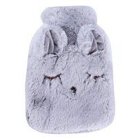 lehao Premium Classic Portable Water Injection Hot Water Bag with Soft Cartoon Plush Cover Great for Pain Relief and Body Warm,Gray winking rabbit
