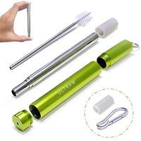 Portable Reusable Straw with Case | Stainless Steel Collapsible Straw and Brush | Telescopic Reusable Drinking Straws with Keychain