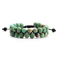 Aromatherapy Essential Oil Diffuser Bracelet Lava Stone Bead Gemstone Anxiety Diffuser Bangle Cuff Bracelet (Pea Green)