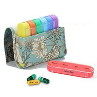 Pill Organizer,LIZIMANDU Weekly Travel Pill Case Box Medication Reminder Daily AM PM, Day Night 7 Compartments,for 4 Times A Day, 7 Days a Week-Includes Leather PU Carrying Case (Blue Bird)