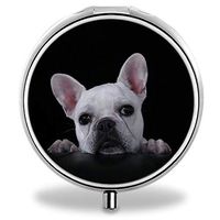 IMLONE Pill Organizer, Customized Cream French Bulldog Pill Boxes with 3 Components and Mirror for Travelling and Daily Needs