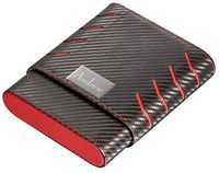 Personalized Visol Imperial Black and Red Carbon Fiber Pattern 6 Finger Cigar Case with Free Laser Engraving (Text)