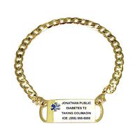 Curb Link Gold Plated Medical Bracelets for Women. Incl. 10 Lines Custom Engraving. Choose Your Size!