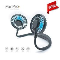 iFanPro Personal Neck Fan, Hands-Free, Portable and Quiet with LED Illumination, Battery Operated and Mini USB Rechargeable, Accessory for Sports, Travelling and Office, Black