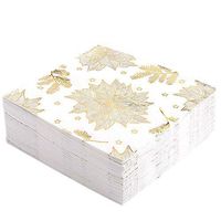 Whaline 100 Pack Paper Napkins Poinsettia Theme Disposable Cocktail Napkins for Holiday Lunch Tea Party Supplies (White)