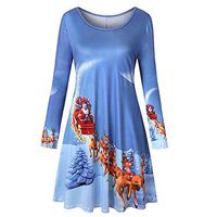 Clearance Womens Christmas Dress,HULKAY Upgrade Long Sleeve Print Sweatshirt Skirt Vintage Evening Party Dresses(Blue,S)