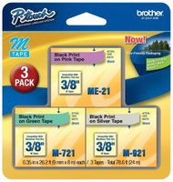 3/Pack 3/8" (9mm) P-touch M Tape Value Pack for Brother PT-65, PT65 Label Maker