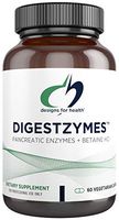 Designs for Health Digestzymes - Digestive Enzyme Supplement with Betaine HCl + Pepsin Supports Nutrient Absorption and Digestive Health - BPA Free Glass Bottle - Non-GMO and Gluten Free (60 Capsules)
