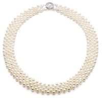 Five Row White 3-4mm Five Strand AA Quality Freshwater Cultured Pearl Necklace for Women