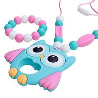 Munchables Owl Sensory Chew Necklace - Sensory Chewable Jewelry for Girls (Aqua Owl & Matching Bracelet)