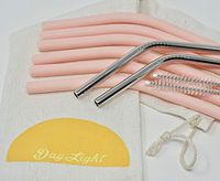 Pink Reusable Drinking Straws - Regular Size - 6 Reusable BPA Free Straws + 2 Stainless Steel Straws +2 Straw Cleaning Brushes + Canvas Bag