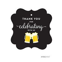Andaz Press Birthday Fancy Frame Gift Tags, Thank You for Celebrating with Us, Beer Mugs Cheers!, 24-Pack, for Gifts and Party Favors