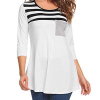 FRC0LT Clearance Sale! Women's Casual Striped Neck 3/4 Sleeve Pocket Tunic Tops (M, Black)