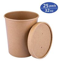 TKOOFN Disposable Kraft Paper Food Containers with Vented Lids Perfect for Ice Cream, Soup, Take Out, 32 Ounce, 25 Pack