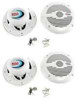 4) NEW BOSS MR60W 6.5" 2-Way 400W Marine Boat Audio Coaxial Speakers White