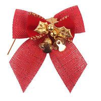KIMTAN 12pcs Delicate Bowknot Bows with Small Bells DIY Bows Craft Christmas Tree Decoration Christmas Bow Tie (red3)