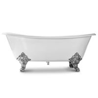MAYKKE Katharine 70" Oval Clawfoot Bath Tub White Cast Iron Slipper Bathtub with Feet in Chrome Finish for Bathroom Drain and Overflow Assembly Included, cUPC Certified BQA1017001