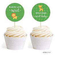 Andaz Press Jungle Safari Baby Shower Party Collection with Monkey, Giraffe, Lion, Cupcake Topper DIY Party Favors Kit, Babies are Sweet! Welcome Sweet Baby, 20-Pack