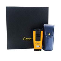 LUBINSKI Cigar Torch Lighter Refillable Butane Lighters Windproof Jet Single Blue Flame Cigarette Lighter with Leather Case