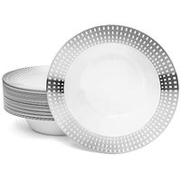 Perfect Settings Princess Silver Series Plastic Bowls - 12 oz Heavy Duty Disposable Dinnerware Soup Bowls | Silver Square Rimmed Pattern | 30 Bowls