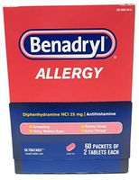 Benadryl Allergy Relief Ultratab 25mg Industrial Dispenser 60 Packets of 2 Tablets