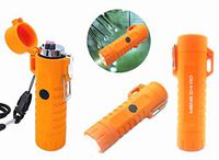 MENG ZHI AO Outdoor Waterproof Lighter Double Arc Plasma Lighter with LED Bright Flashlight USB Rechargeable Lighter Windproof Flameless Lighter Prefect for Camping Hiking Fire Starter (Orange)
