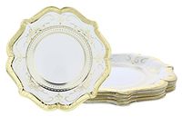 Disposable Plates - 24-Count Paper Plates, Vintage White Party Supplies for Appetizer, Lunch, Dinner, and Dessert, Bridal Showers, Weddings, Gold Foil Scalloped Edge Design, 9.2 x 9.2 inches