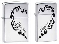 Zippo"Together Forever" 2 Piece Set High Polish Chrome Lighters, 0465