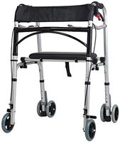 Lightweight Travel Walker, Fold Walkering Aids with Seat, Ultra Mobility Aid Four Wheels, Drive Medical Rollator Walking Frame Adjustable Height Free Installation,Gray