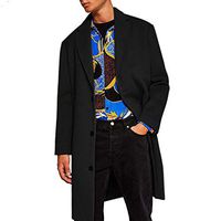 FTXJ Men's Autumn Winter Medium Long Woolen Coat Button Lapel Coat