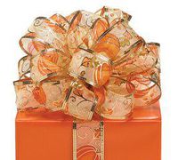 Orange Pumpkins & Vines on Sheer Ribbon with Metallic Trim, 20 Yard Roll