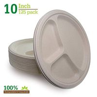 Compostable Biodegradable Brown 10" 3 Compartment Paper Plates [125-Pack] Heavy-Duty Quality Natural Disposable Bagasse, Eco-Friendly. Made of Sugar Cane Fibers, Nexhex