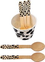 Perfect Stix Moo Print Cup and Spoon 8oz 100 50 Paper Yogurt Cups & Spoons with Cow Print, 8 oz (Pack of 100)