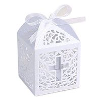 ROSENICE Wedding Favor Candy Boxes Gift Boxes Hollow Cross with Ribbons 50pcs (White)