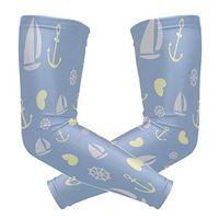 LEVEIS White Anchor Arm Sleeves UV Protection for Men Women Sunblock Protective Gloves Running Golf Cycling Driving Long Arm Cover 1 Pair