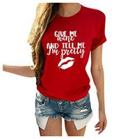 Women Summer Funny Print Short Sleeve Top Tee Graphic Cute T-Shirt（Red，XXL）
