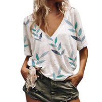 Meikosks Womens Plus Size Pullover V-Collar Short Sleeve T-Shirt Summer Loose Leisure Printed Tops White