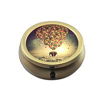 Pill Box Case Round Bronze Weekly Pill Organizers Case Decorative Boxes- Custom Fashion Style Bronze Pill Box Case for Purse- 3 Compartments Pill Box/Pill Case Pocket (Elephant Balloon)