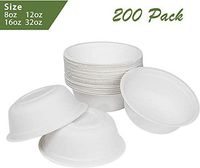 ZenCo Bagasse Rice Bowl - 200 Pack 8oz White Disposable Natural Sugarcane Heat Resistant Eco Friendly Paper Alternative Bowls (200 Count, 8oz)