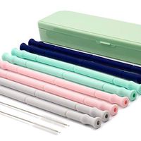 PROHAPI Reusable Silicone Straw 6pcs Set, Flexible Drinking Straws with Portable Travel Case 7.9 inch, 2 Cleaning Brushes, Regular Size (Multi-Color)
