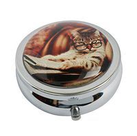 Halulu CAT Custom Fashion Round Glass Pill Case 2.1 Inch Tablet Holder Storage Bag Wallet