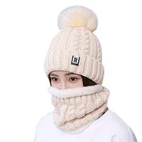 Theoylos Womens Winter Beanie Hat Scarf Set Warm Fleece Lined Knit Hat Ladies Outdoor Windproof Warm Ear Warm Hat Beige