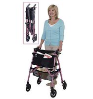 Stander EZ Fold-N-Go Rollator, Lightweight Folding 4 Wheel Rolling Walker for Seniors with Compact Travel Seat and Locking Brakes, Regal Rose
