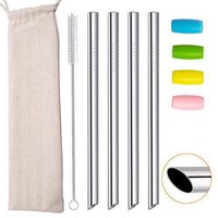 Smoothie Boba Straws Thick Reusable Metal Straws Angled Tips Fat Wide Milkshake Jumbo Bubble Tea Stainless Steel Straw Bulk With Travel Case Carry Bag Silicone Tips Cleaner Brush 12mm 0.5 In 4 Pack