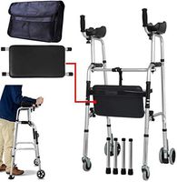 FHRX Elderly Folding Rollator Walker with Seat and Arm Adjustable Height & 4 Wheels with Holder, Lightweight Aluminium Walking Mobility Aid for Elderly