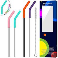 Sunnywoo Metal Straws Stainless Steel Straws Drinking Straws Reusable FDA BPA-8.5":6mm1,8mm1,10.5":6mm1, 8mm1 - W/Cleaning Brush for 20/30 Oz for Yeti RTIC SIC Ozark Trail Tumblers (4 PACK)