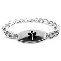My Identity Doctor - Custom Engraved Men's Medical ID Bracelet, 8mm Stainless Steel, Thick Chain - Black - Wrist Size 6.75 Inch