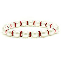 Accents Kingdom Women's Magnetic Hematite White Tuchi Simulated Pearl Bracelet with Simulated Ruby Crystal, 7.5"