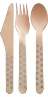 VINTAGE Silver Polka Dot Disposable Wooden Cutlery Set - 30 Ct. - TWILIGHT PARTIES